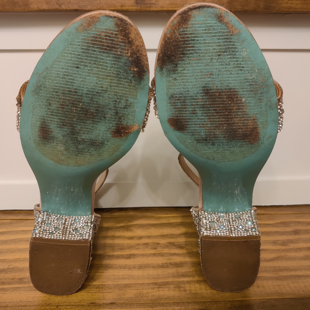 Kami Glass Rhinestone Ankle Strap Block Heel Sandals - Picture 9 of 10